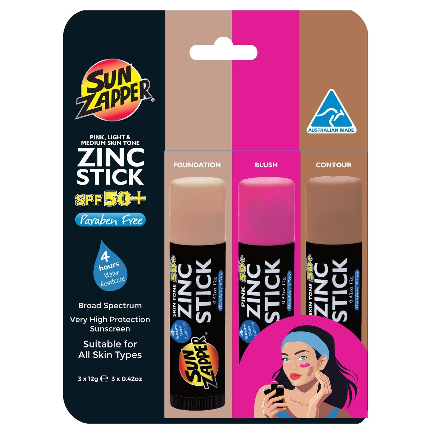 SUN ZAPPER Beauty Pack Zinc Stick SPF50+ (Pack of 3)