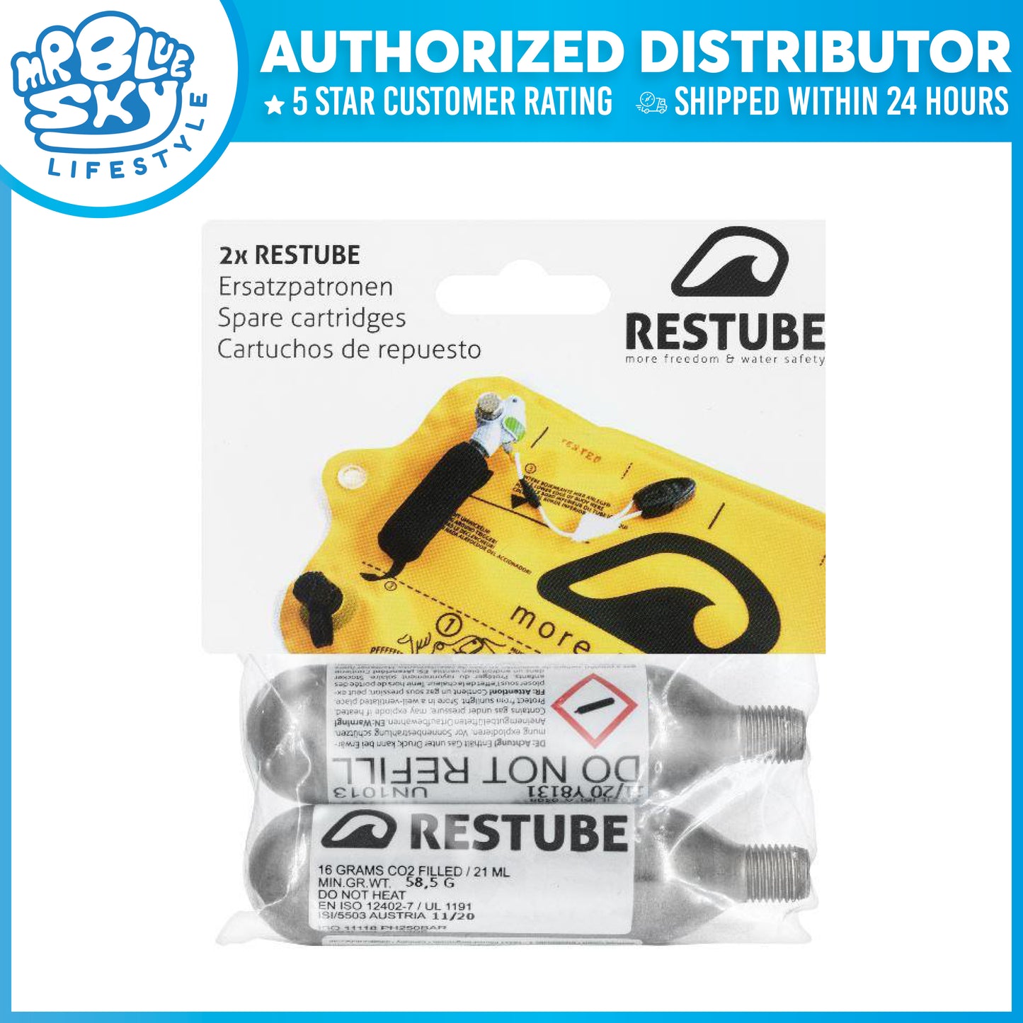 RESTUBE Active, Automatic, Extreme, Lifeguard, PFD CO2 Cartridges (16g)