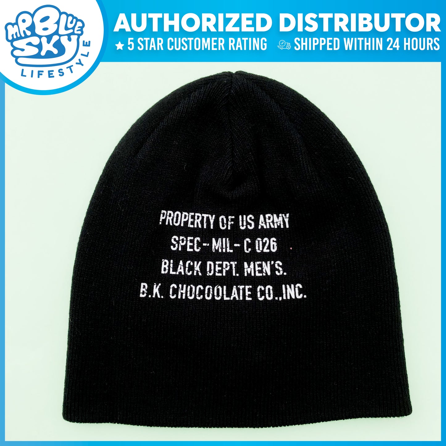 BEANIE HAT Chocoolate - "Property of US Army.." (Black)