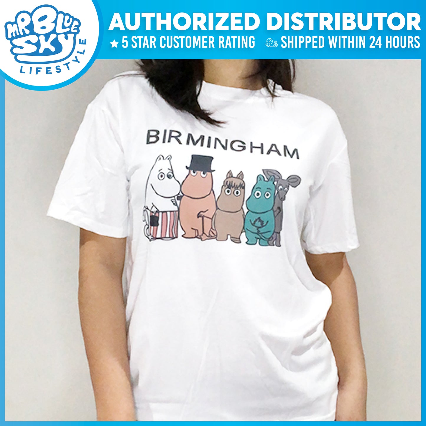 T-SHIRT Stretchable - "Birmingham" Cute Animals Print (White)