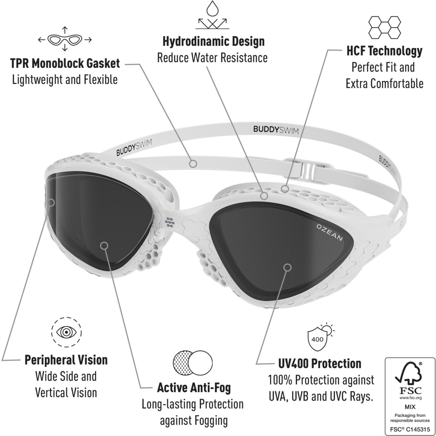 BUDDYSWIM Ozean Open Water Swimming Goggles