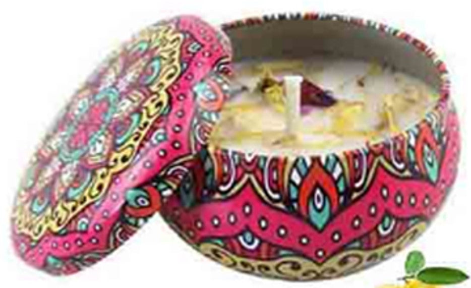 Handmade Scented Candle Smokeless - Mandala Hippie Flowers Petals Theme