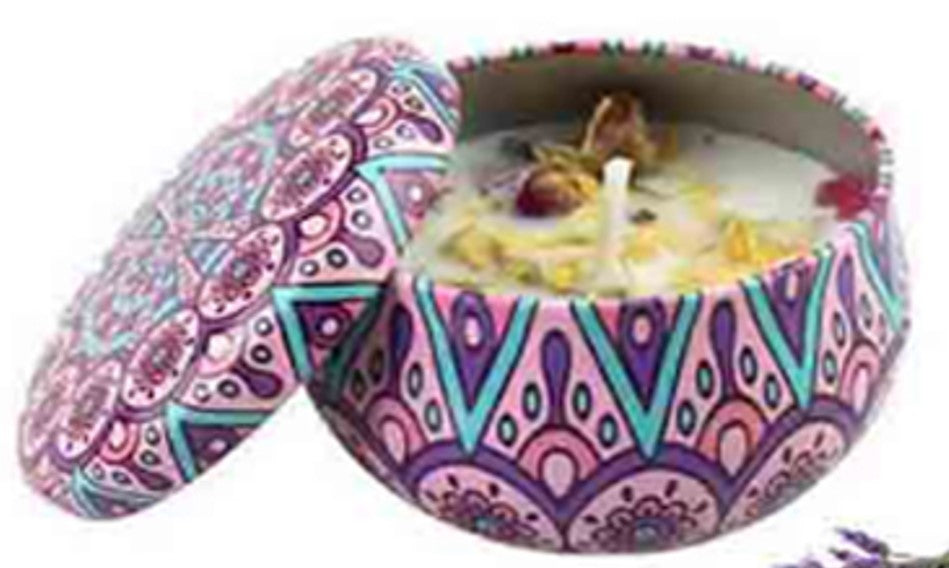 Handmade Scented Candle Smokeless - Mandala Hippie Flowers Petals Theme