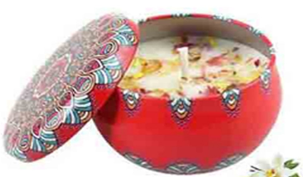 Handmade Scented Candle Smokeless - Mandala Hippie Flowers Petals Theme