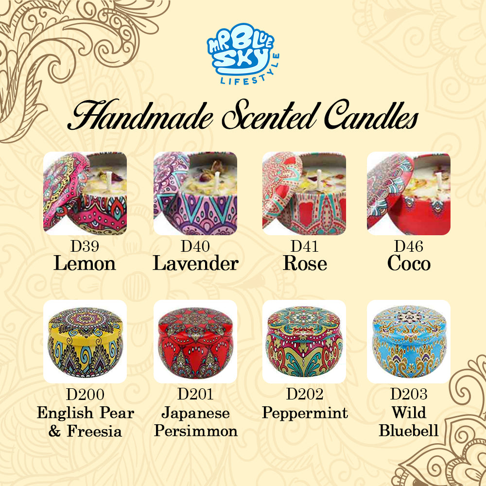 Handmade Scented Candle Smokeless - Mandala Hippie Flowers Petals Theme