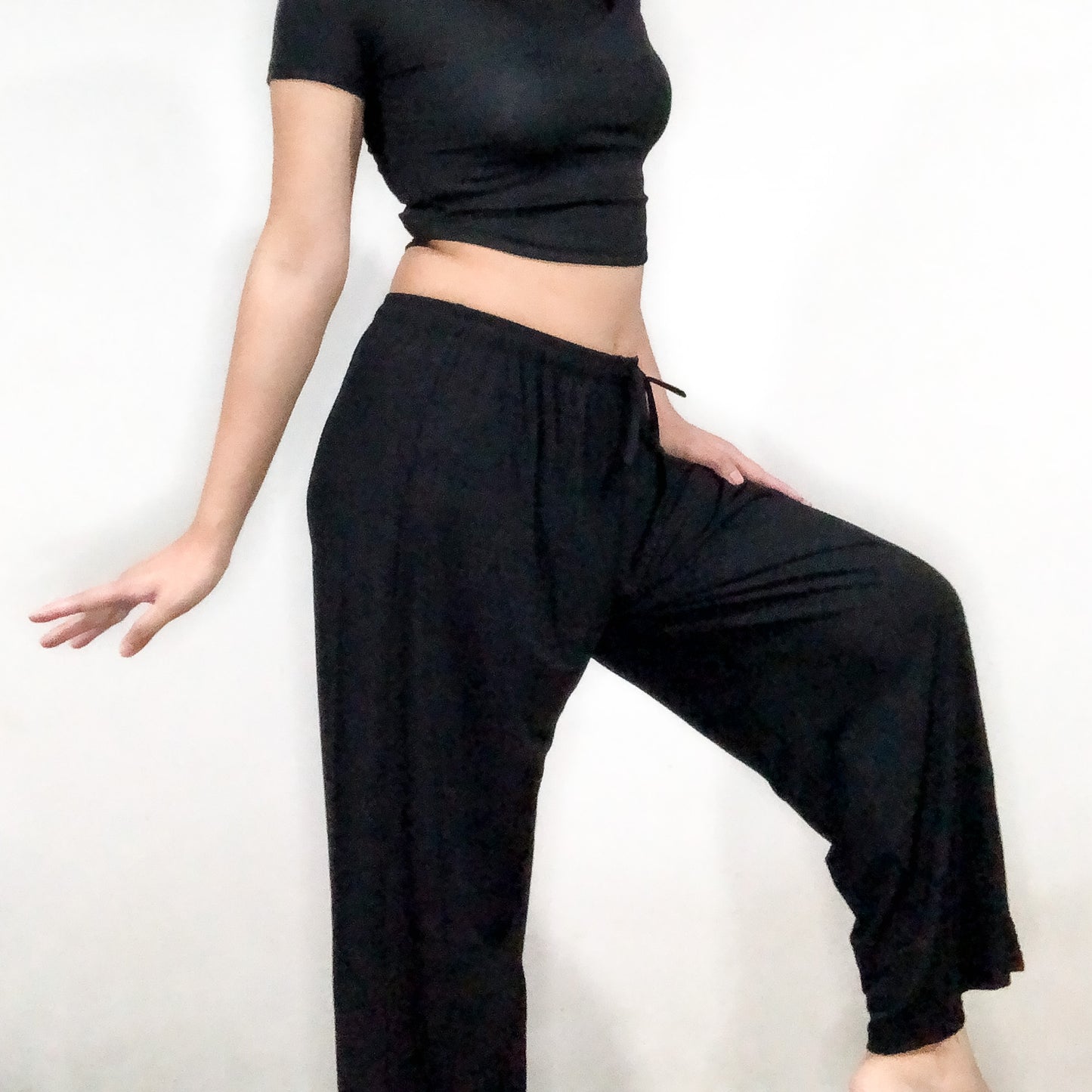 LOOSE PANTS 01 - Wide Leg Fit Waist (Plain Black)