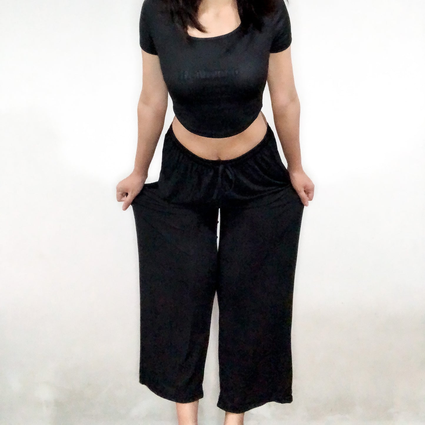 LOOSE PANTS 01 - Wide Leg Fit Waist (Plain Black)