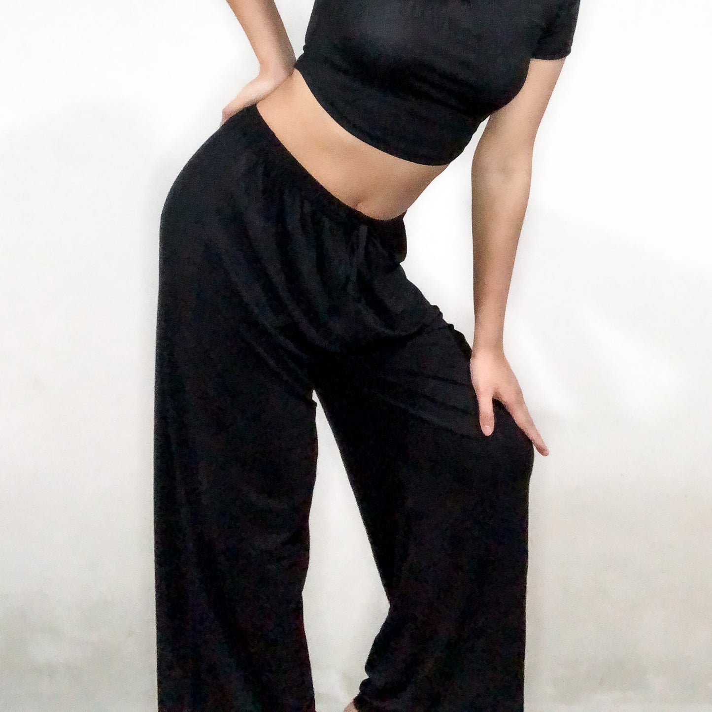 LOOSE PANTS 01 - Wide Leg Fit Waist (Plain Black)