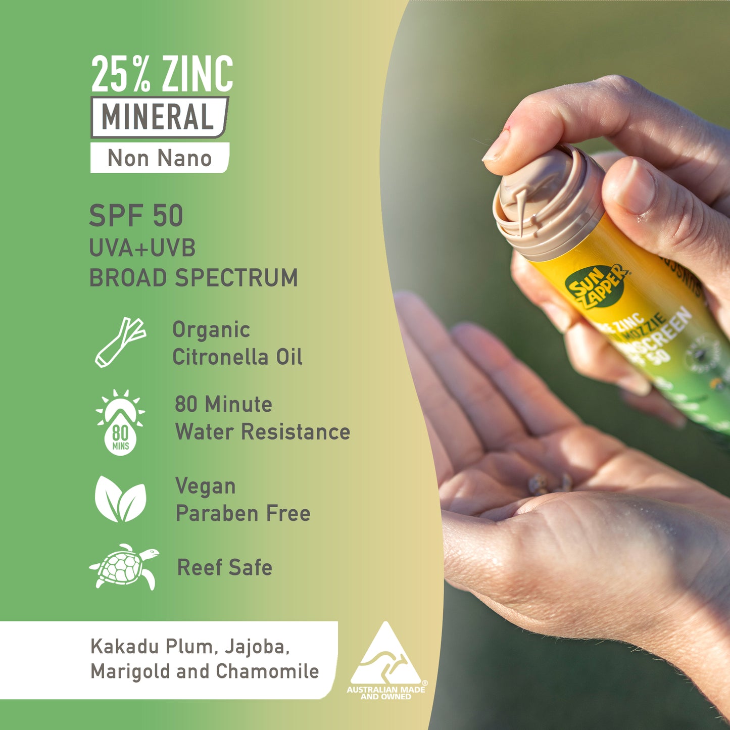 SUN ZAPPER Pure Zinc Anti Mozzie Sunscreen SPF50+