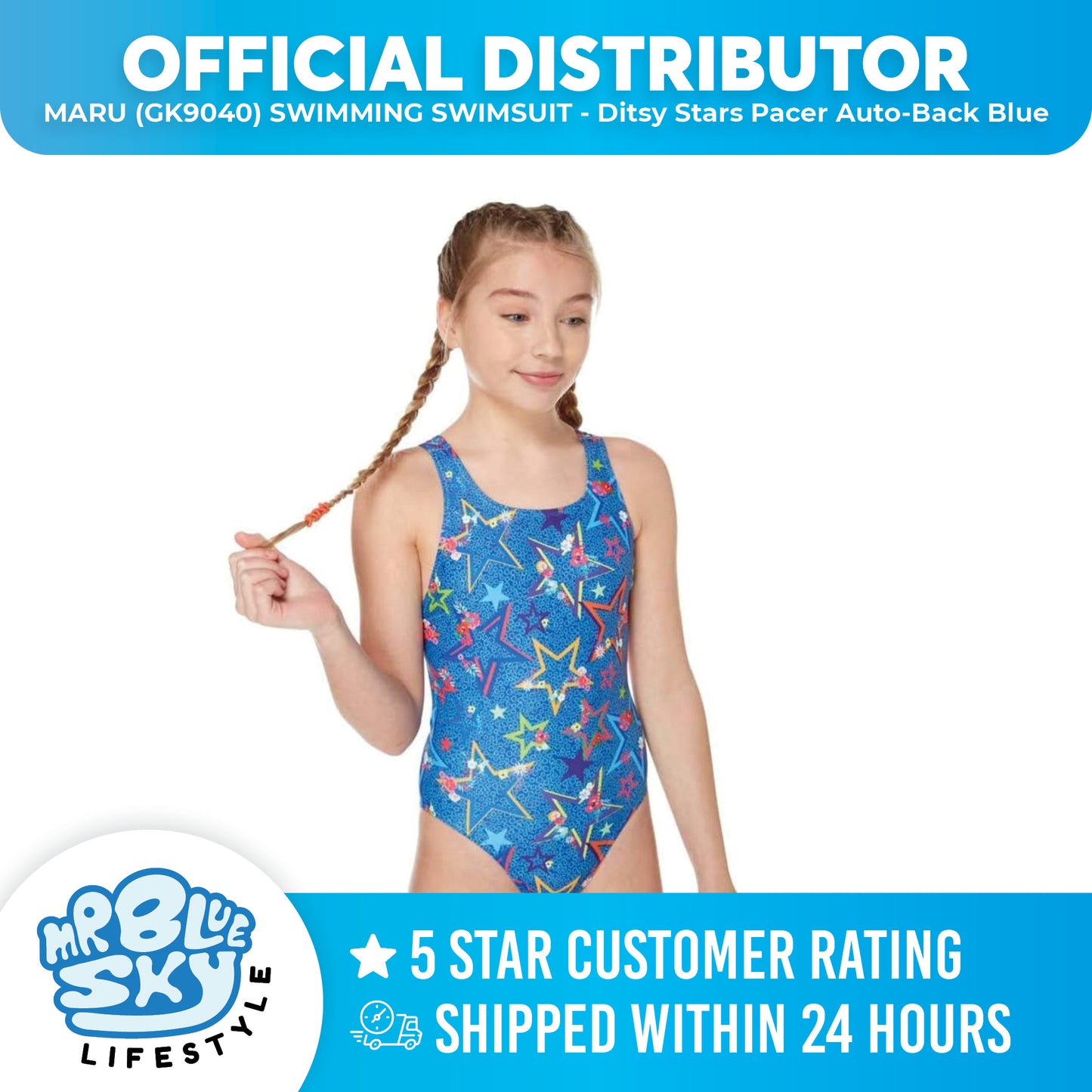 MARU (GK9040) SWIMMING SWIMSUIT - Ditsy Stars Pacer Auto-Back Blue