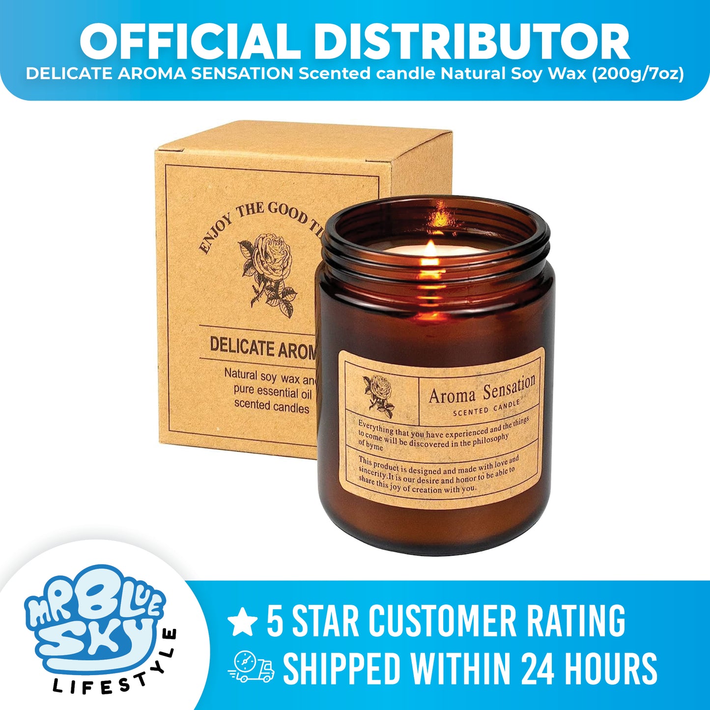 DELICATE AROMA SENSATION Scented candle Natural Soy Wax (200g/7oz)