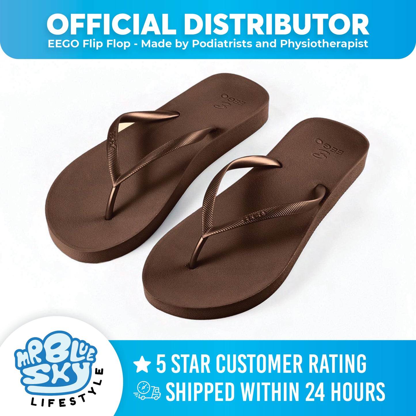 EEGO Sandals Flip-Flop - Made by Podiatrists and Physiotherapist (Brown)