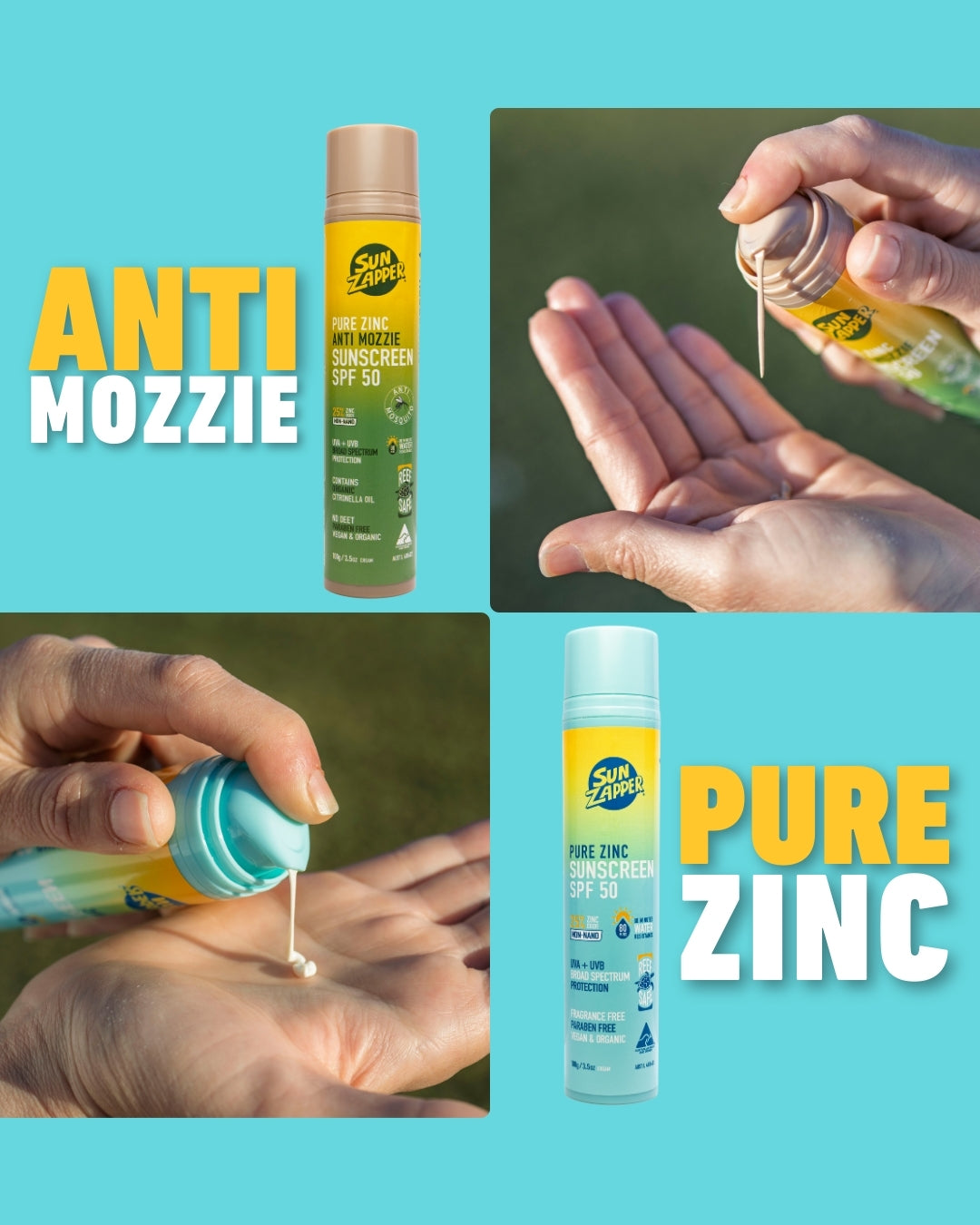 SUN ZAPPER Pure Zinc Anti Mozzie Sunscreen SPF50+