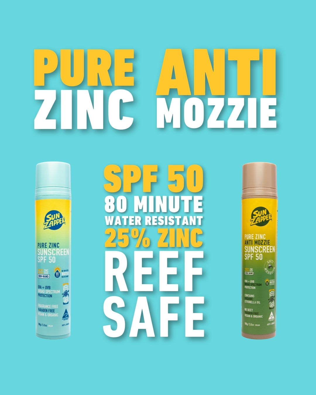 SUN ZAPPER Pure Zinc Anti Mozzie Sunscreen SPF50+