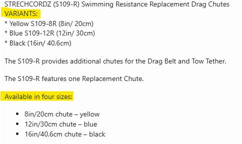 STRECHCORDZ (S109-R) Swimming Resistance Replacement Drag Chutes