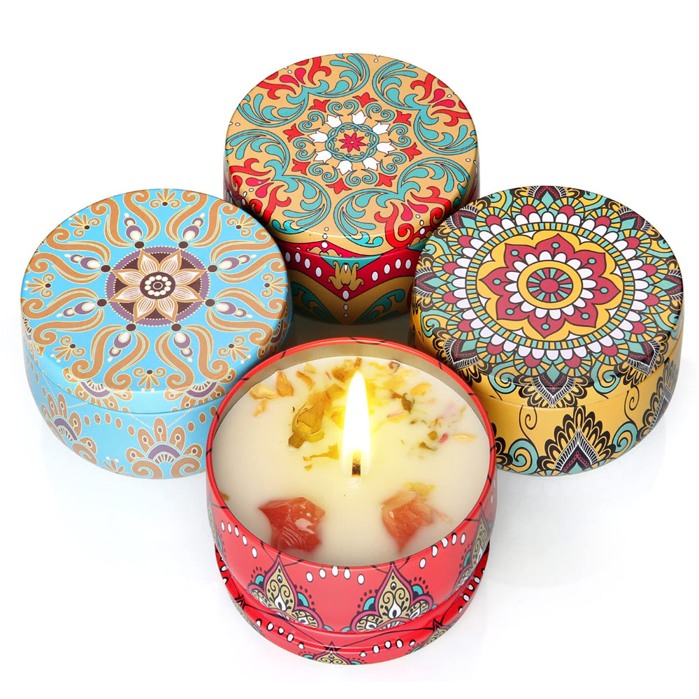 Handmade Scented Candle Smokeless - Mandala Hippie Flowers Petals Theme