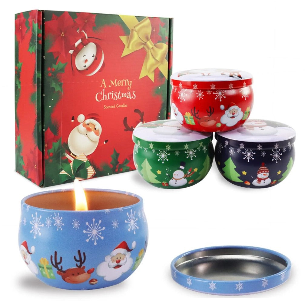 Handmade Scented Candle Smokeless - 4 PCS Christmas Holiday and Flowers Petals Floral Theme