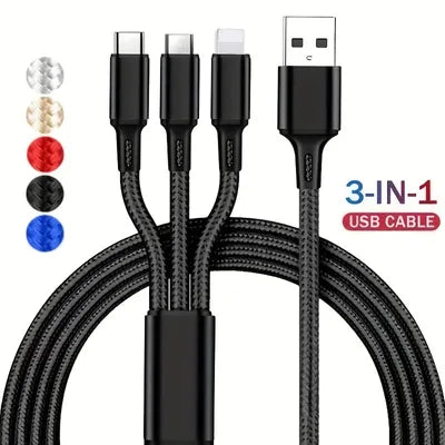 CABLE Multi Charger Cord 3 in 1 Wire - iPhone Android Type C Port